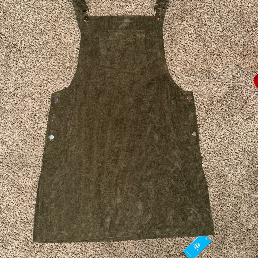 Olive Green Corduroy Pinafore Dress